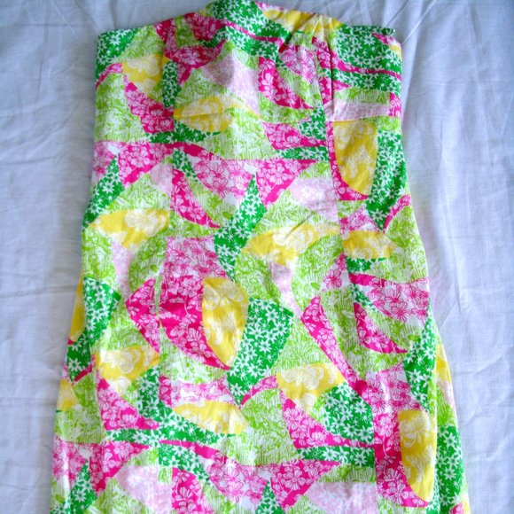Lilly Pulitzer Dress Wing Ding Patch Franco Strapless Size 0 - Picture 1 of 8